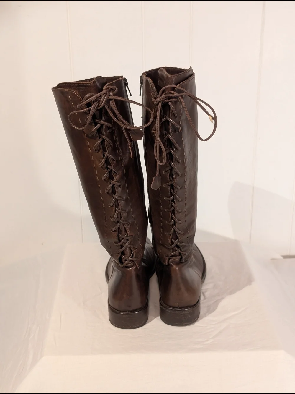 Handmade Over-the-Knee Lace-Up Leather Boots in Dark Brown